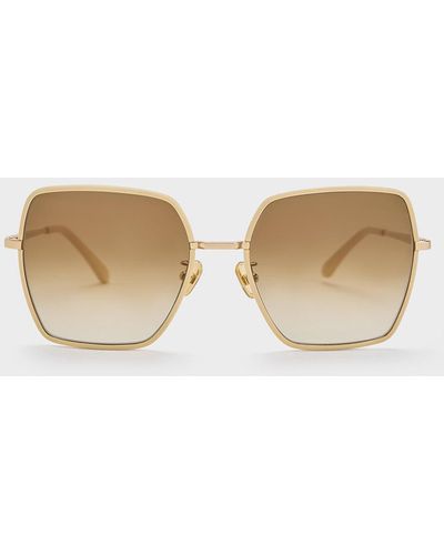 Charles & Keith Recycled Acetate Thin-rim Wide-square Sunglasses - Natural