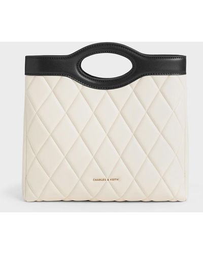 Charles & Keith Arwen Two-tone Quilted Curved-handle Bag - Natural