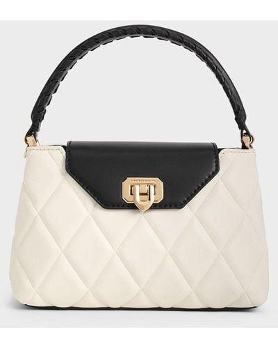 Charles & Keith Arwen Quilted Braided-strap Top Handle Bag - Natural