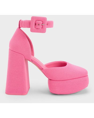Charles & Keith Sinead Woven Buckled D'orsay Platform Pumps - Pink