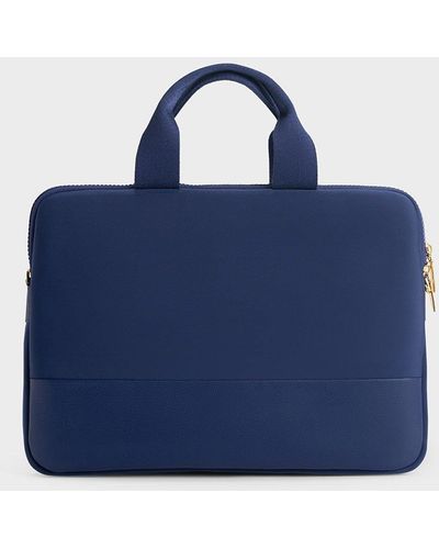 Charles & Keith Textured Laptop Bag - Blue