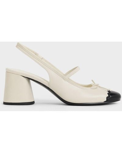 Charles & Keith Two-tone Bow Slingback Court Shoes - Natural