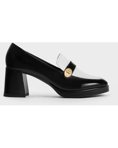 Charles & Keith Two-tone Metallic Accent Loafer Pumps - Black