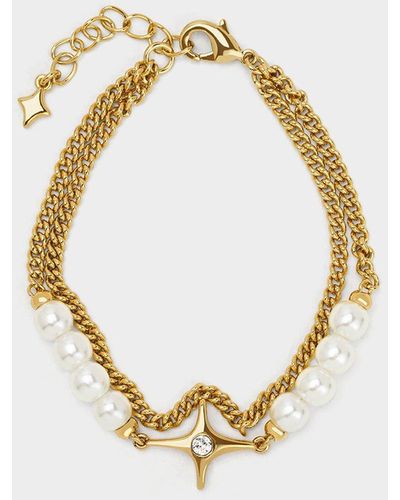 Charles & Keith Estelle Star & Pearls Double Chain-link Bracelet - Metallic