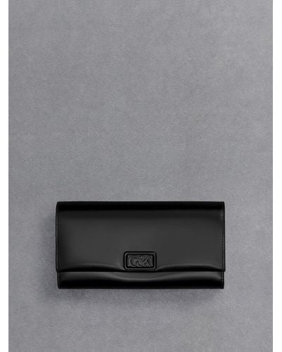Charles & Keith Leather Chain-strap Wallet - Grey