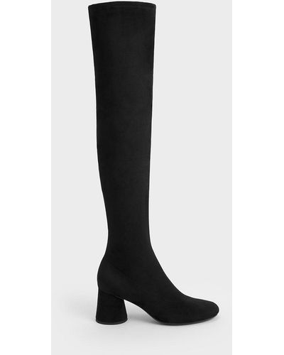 Charles & Keith Textured Cylindrical Heel Thigh-high Boots - Black