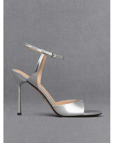 Charles & Keith Metallic Leather Ankle-strap Court Shoes - Grey