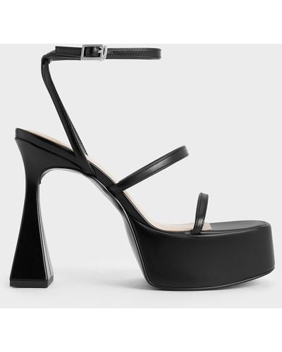 Charles & Keith Strappy Sculptural-heel Platform Sandals - Black