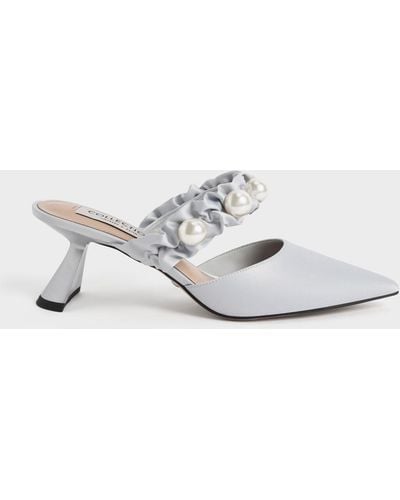 Charles & Keith Blythe Bead Embellished Satin Court Shoes - Metallic