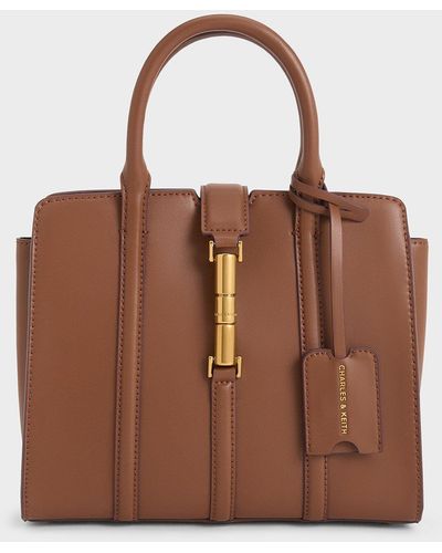 Charles & Keith Cesia Metallic Accent Tote Bag - Brown