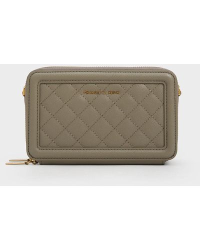 Charles & Keith Quilted Boxy Long Wallet - Grey