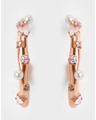 Charles & Keith Pearl & Crystal-embellished Earring Studs - Natural
