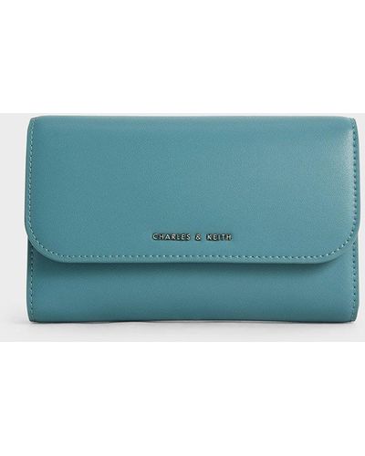 Charles & Keith Magnetic Front Flap Long Wallet - Blue