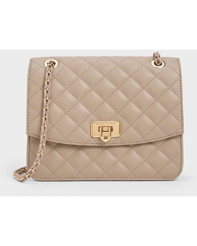 Charles & Keith Cressida Quilted Chain Strap Bag - Natural