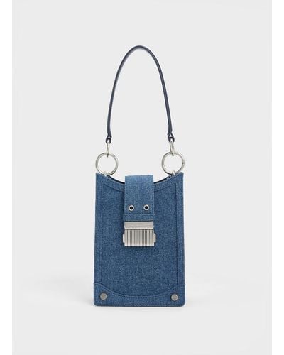 Charles & Keith Winslet Denim Belted Phone Pouch - Blue