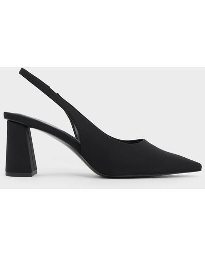 Patent Trapeze Heel Slingback Pumps - Black Patent