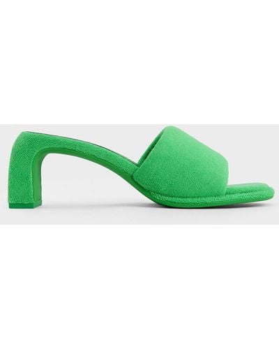 Charles & Keith Loey Textured Curved-heel Mules - Green