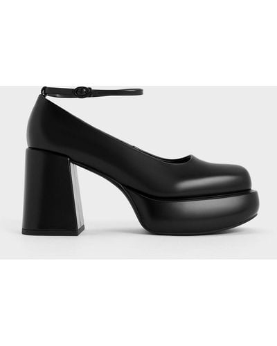 Charles & Keith Monique Ankle-strap Platform Court Shoes - Black