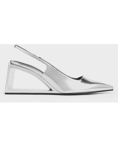 Charles & Keith Xeli Metallic Triangle-heel Slingback Court Shoes - White