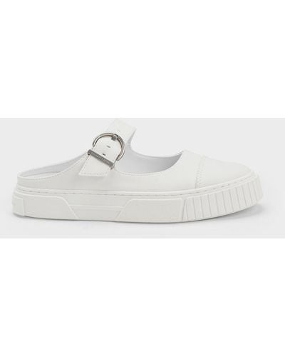 Charles & Keith Buckled Slip-on Sneakers - White