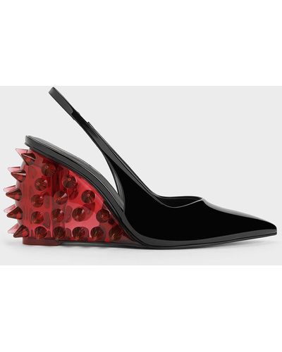 Charles & Keith Patent Spike-heel Slingback Wedges - Red