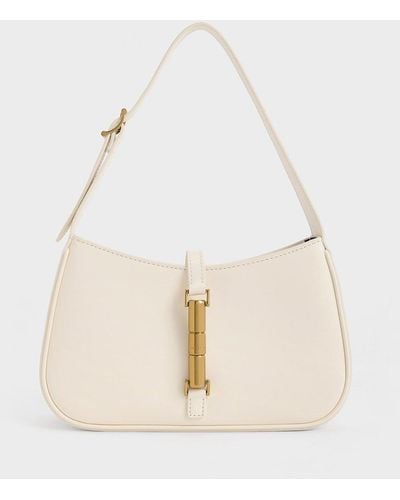 Charles & Keith Cesia Metallic Accent Shoulder Bag - Natural