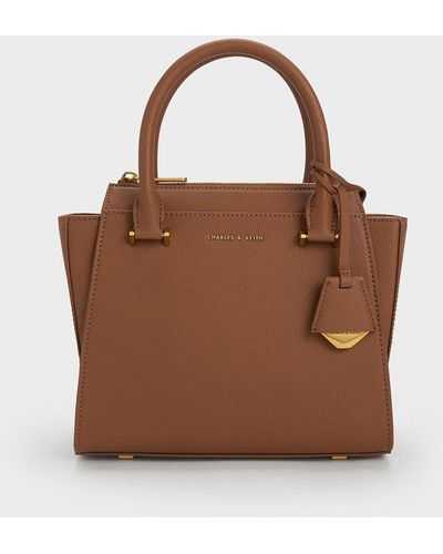 Charles & Keith Harper Structured Top Handle Bag - Brown
