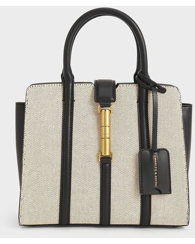 Charles & Keith Cesia Canvas Metallic Accent Tote Bag - Natural