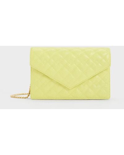 Charles & Keith Duo Quilted Envelope Clutch - Yellow