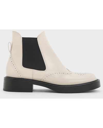 Charles & Keith Brogue Leather Chelsea Boots - White