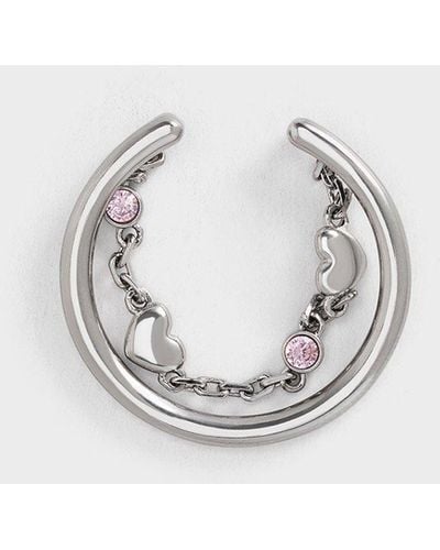 Charles & Keith Bethania Heart Crystal Chain-link Ring - Pink