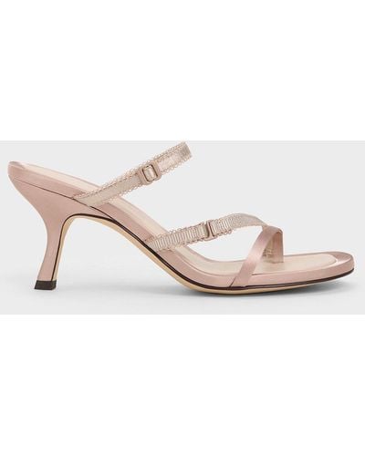 Charles & Keith Satin Strappy-lace Thong Sandals - Natural