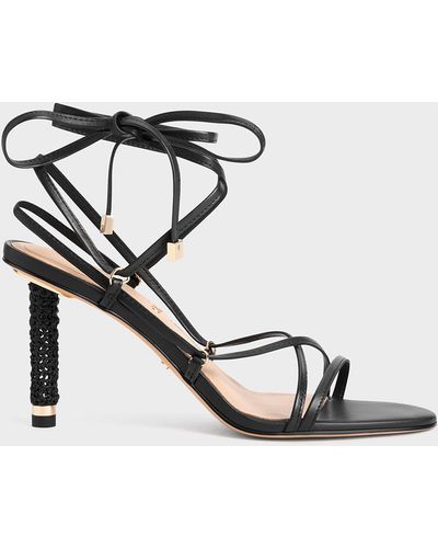 Charles & Keith Strappy Woven-heel Tie-around Sandals - White