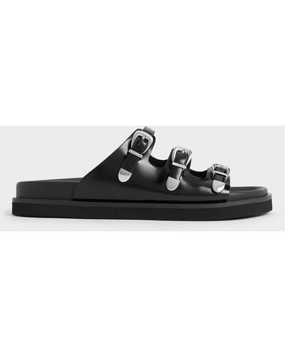 Charles & Keith Buckled Triple-strap Sandals - Black