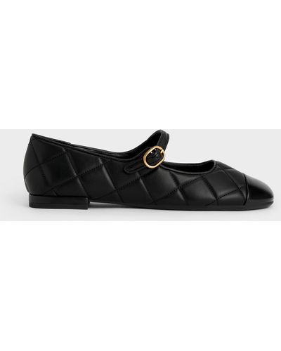 Charles & Keith Toe-cap Quilted Mary Janes - Black