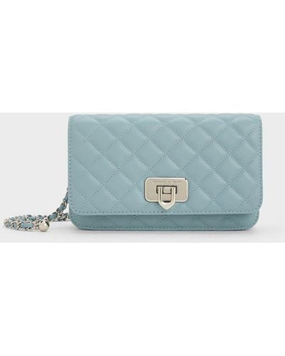 Charles & Keith Cressida Quilted Push-lock Clutch - Blue