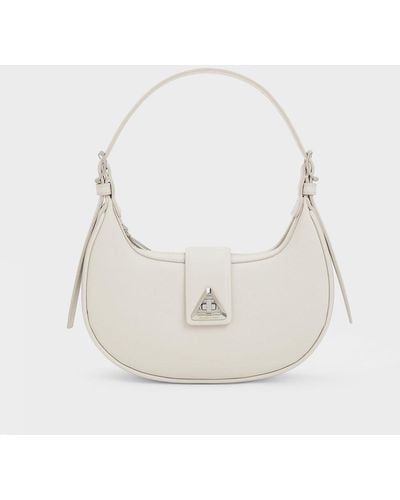 Charles & Keith Trice Metallic Accent Belted Shoulder Bag - White