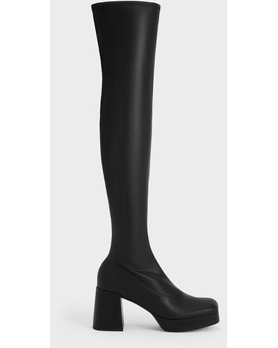 Charles & Keith Evie Platform Thigh-high Boots - Black