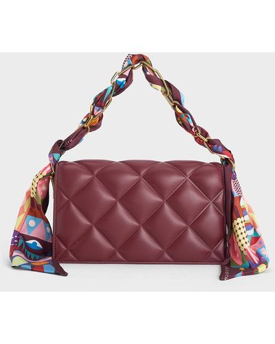 Charles & Keith Alcott Scarf Handle Quilted Clutch - Purple