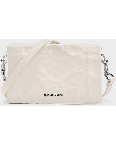 Charles & Keith Matina Crinkle-effect Crossbody Bag - Natural