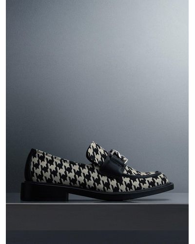 Charles & Keith Gabine Leather Houndstooth Loafers - Grey