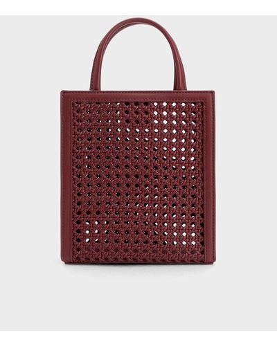 Charles & Keith Woven Double Handle Tote Bag - Red
