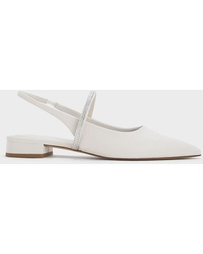 Charles & Keith Crystal-strap Pointed-toe Slingback Flats - White