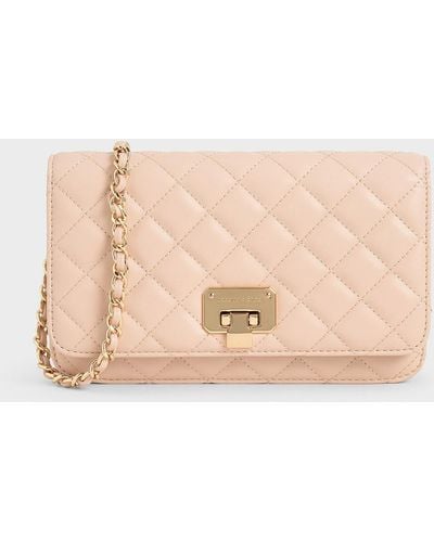 Charles & Keith Quilted Flip-lock Clutch - Natural