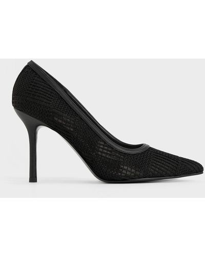 Charles & Keith Mesh Woven Pointed-toe Court Shoes - Black