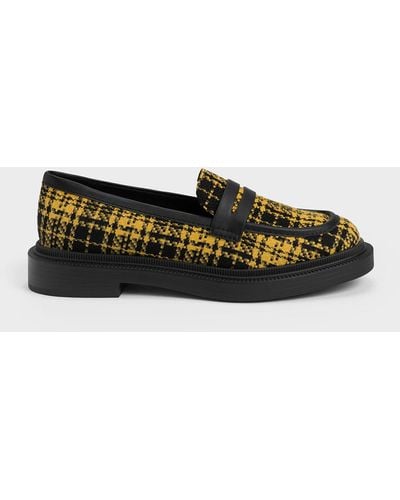 Charles & Keith Chequered Penny Loafers - Yellow