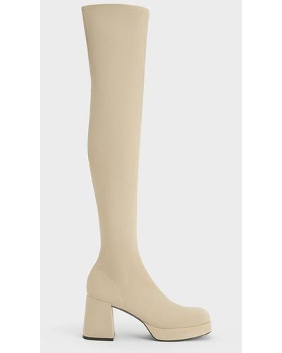 Charles & Keith Evie Textured Platform Thigh-high Boots - White