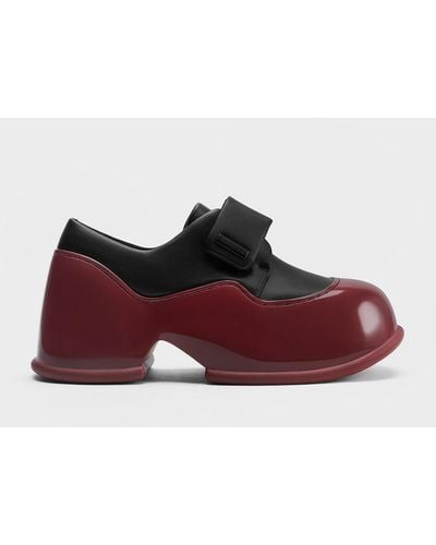 Charles & Keith Pixie Patent Two-tone Platform Loafers - Red