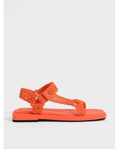 Charles & Keith Vina Knitted Square-toe Sandals - Orange