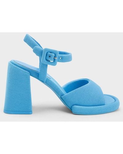 Charles & Keith Sinead Woven Trapeze Heel Buckled Sandals - Blue